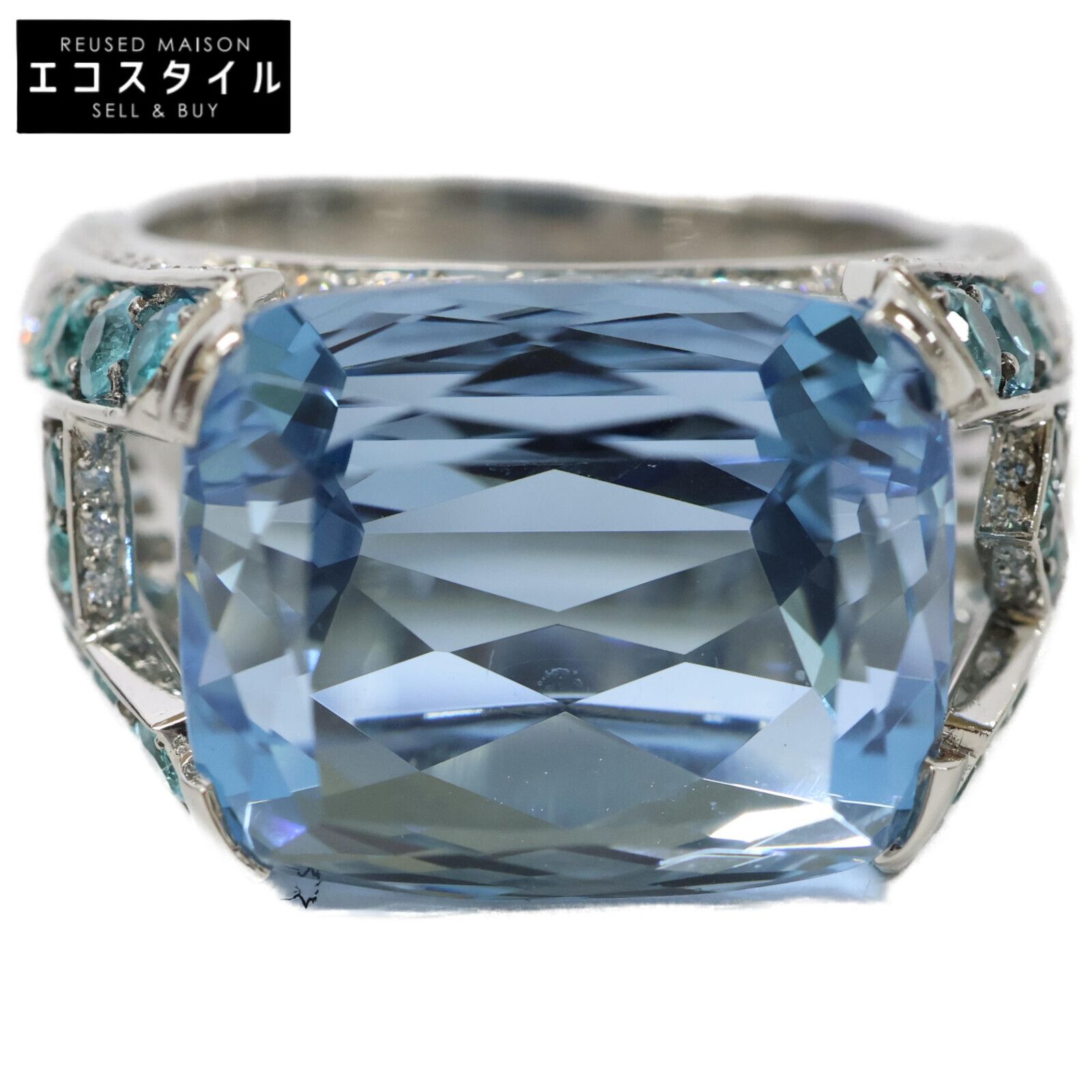 HARRY WINSTON　ハリーウィンストン　PT950 アクアマリン12.70ct メレダイヤ ロゴ リング　-　14号