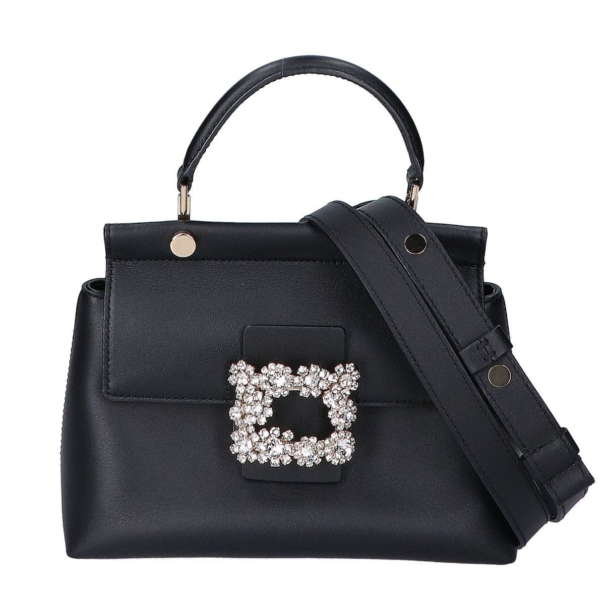 極美品/現行✨ ロジェヴィヴィエ ヴィヴカバフラワーストラスバックル 2way RogerVivier ロジェヴィヴィエ ブラック フラワーストラスバックル