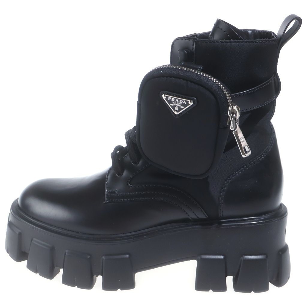 PRADA (プラダ) モノリス ポーチ付き レザーショートブーツ 革靴