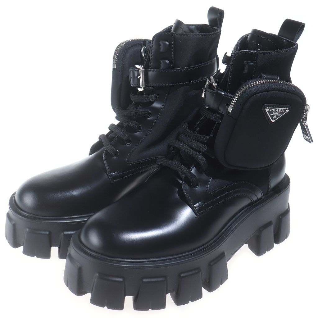 PRADA (プラダ) モノリス ポーチ付き レザーショートブーツ 革靴