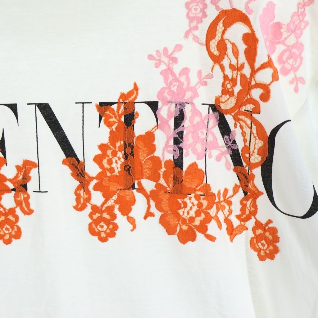 Q459 新品未使用 L ヴァレンティノ イタリア 花柄 カットソー レディース VALENTINO (ヴァレンティノ) 花柄刺繍 ロゴプリント クルーネック半袖T