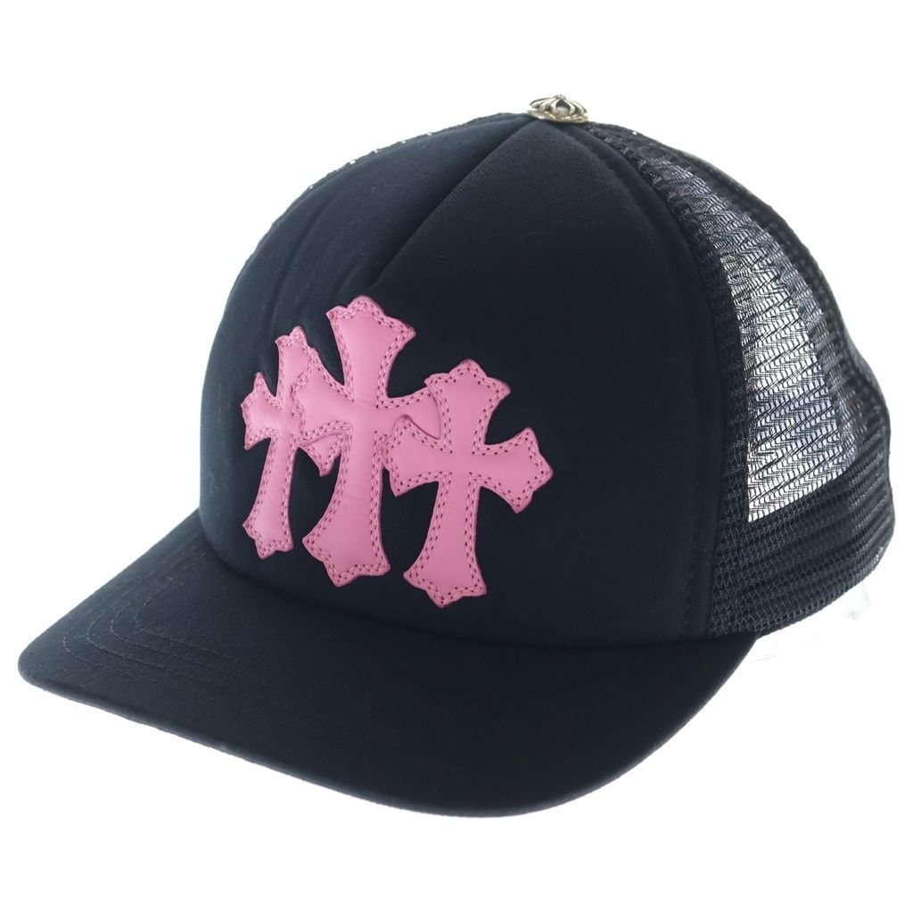 CHROME HEARTS (クロムハーツ) TRUCKER CAP トラッカーキャップ 3セメタリーレザーパッチ メッシュキャップ帽子 ピンク/ブラック