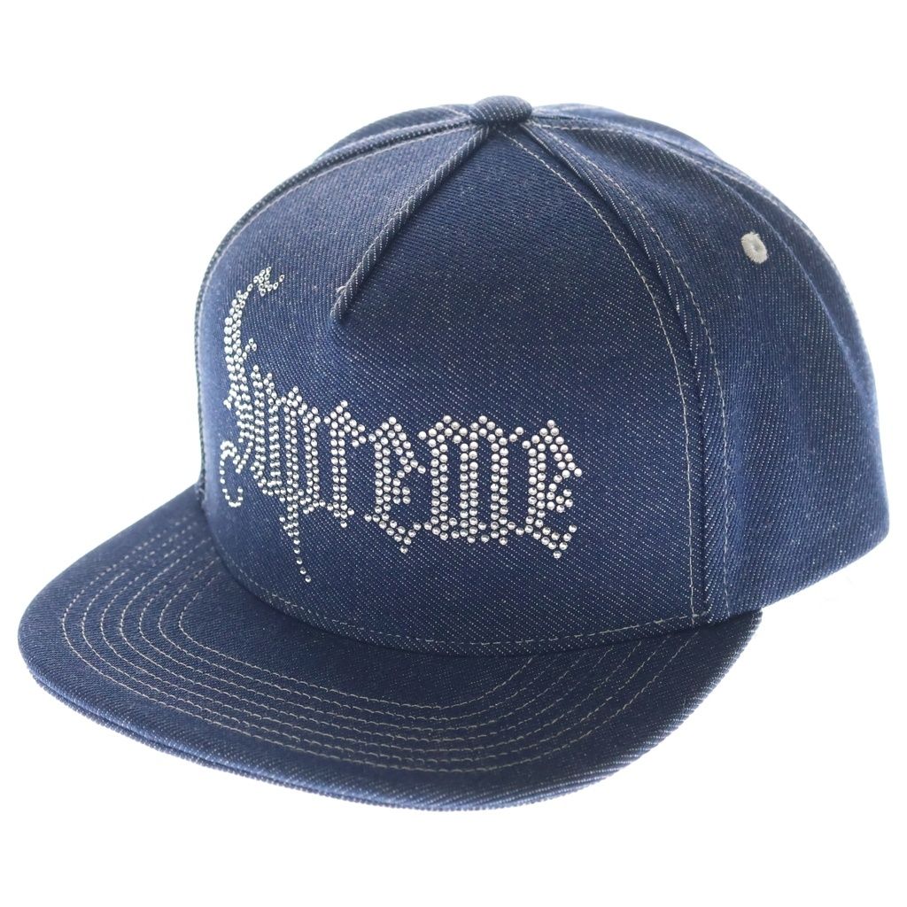 SUPREME (シュプリーム) 24AW Rhinestone 5-Panel ラインストーンロゴ 5パネル デニムキャップ 帽子 インディゴ