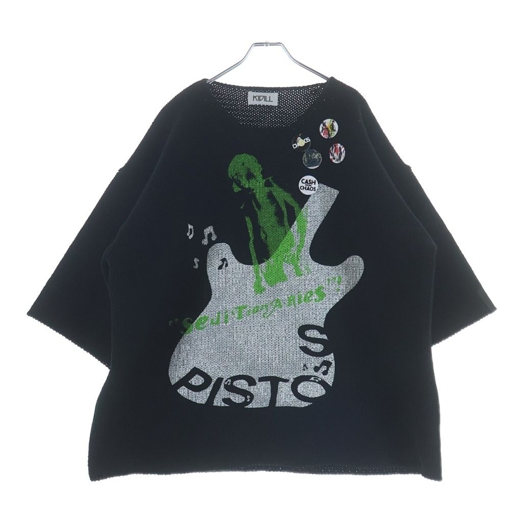 KIDILL (キディル) 25AW SEDITIONARIES PULLOVER KNIT ギターエンブロイダリー 缶バッジ付 セディショナリーズ プルオーバー ニット ブラック KL992