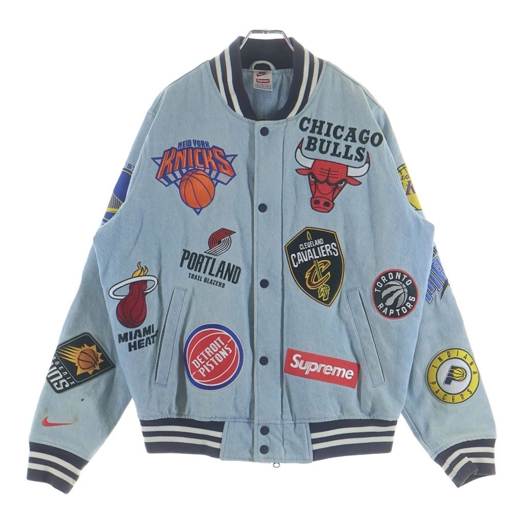 SUPREME (シュプリーム) 18SS ×NIKE NBA Denim Warm-Up Jacket ナイキ デニム ウォームアップ ジャケット スタジャン ブルゾン インディゴ AO3632-440