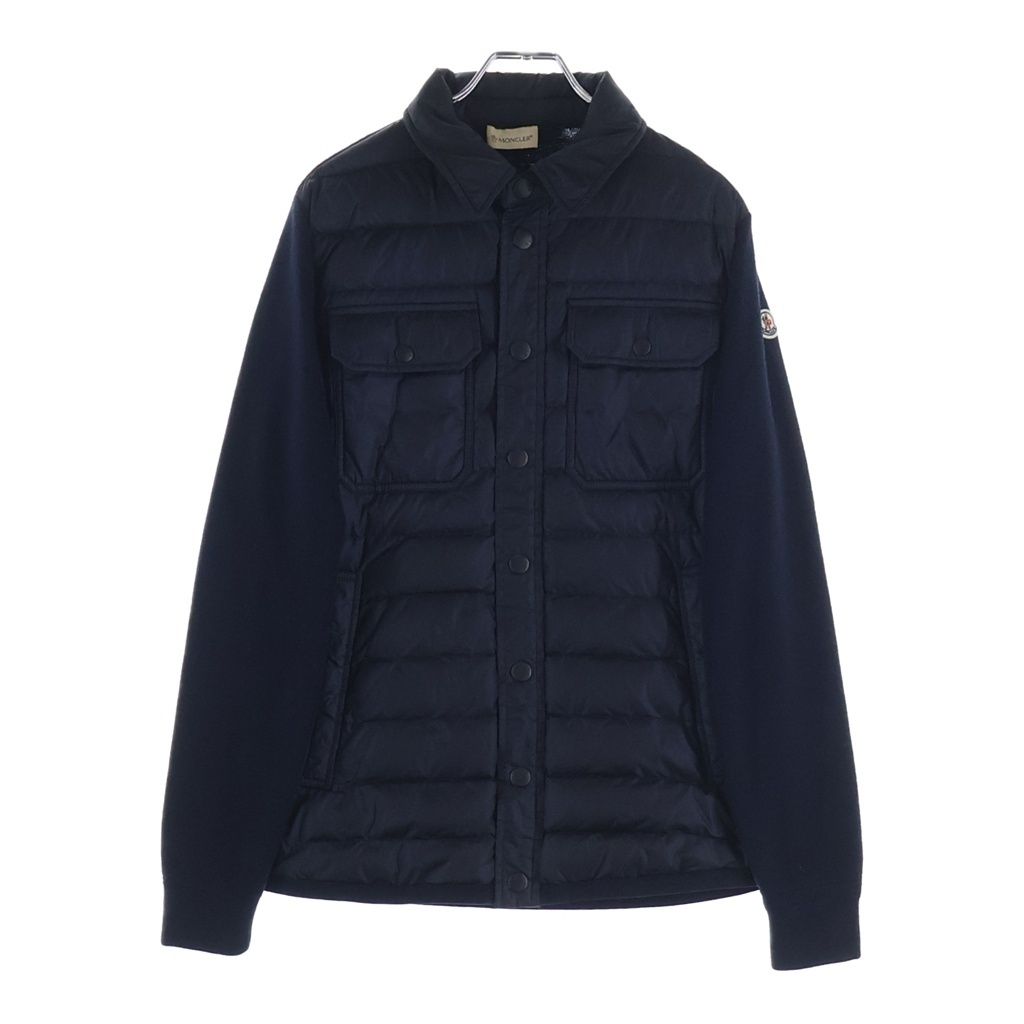 MONCLER (モンクレール) 17AW MAGLIONE TRICOT CARDIGAN フラップポケット ロゴワッペン ニット切り替え ダウンジャケット ネイビー C20919412600 94666