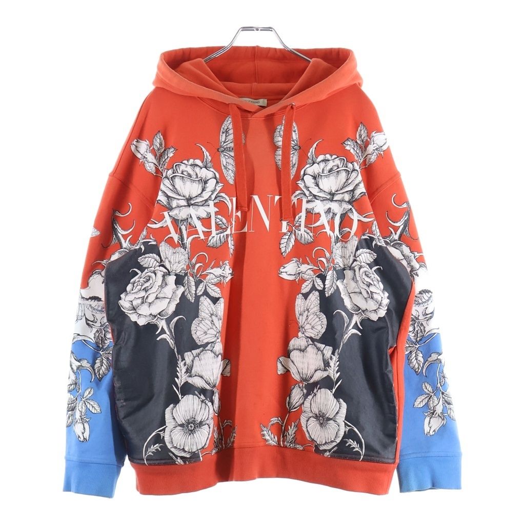 VALENTINO (ヴァレンティノ) DARK BLOOMING PRINT HOODIE フローラル総柄 ロゴプリント スウェットプルオーバーパーカー レッド WV3MF19I7L6
