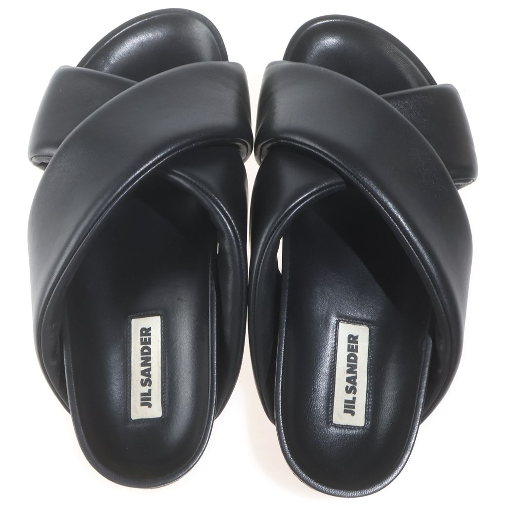 新品 JIL SANDER NAPPA サンダル 39 ジルサンダー ブラック JIL SANDER (ジルサンダー) NAPPA SENTANIL シープ レザー クロス