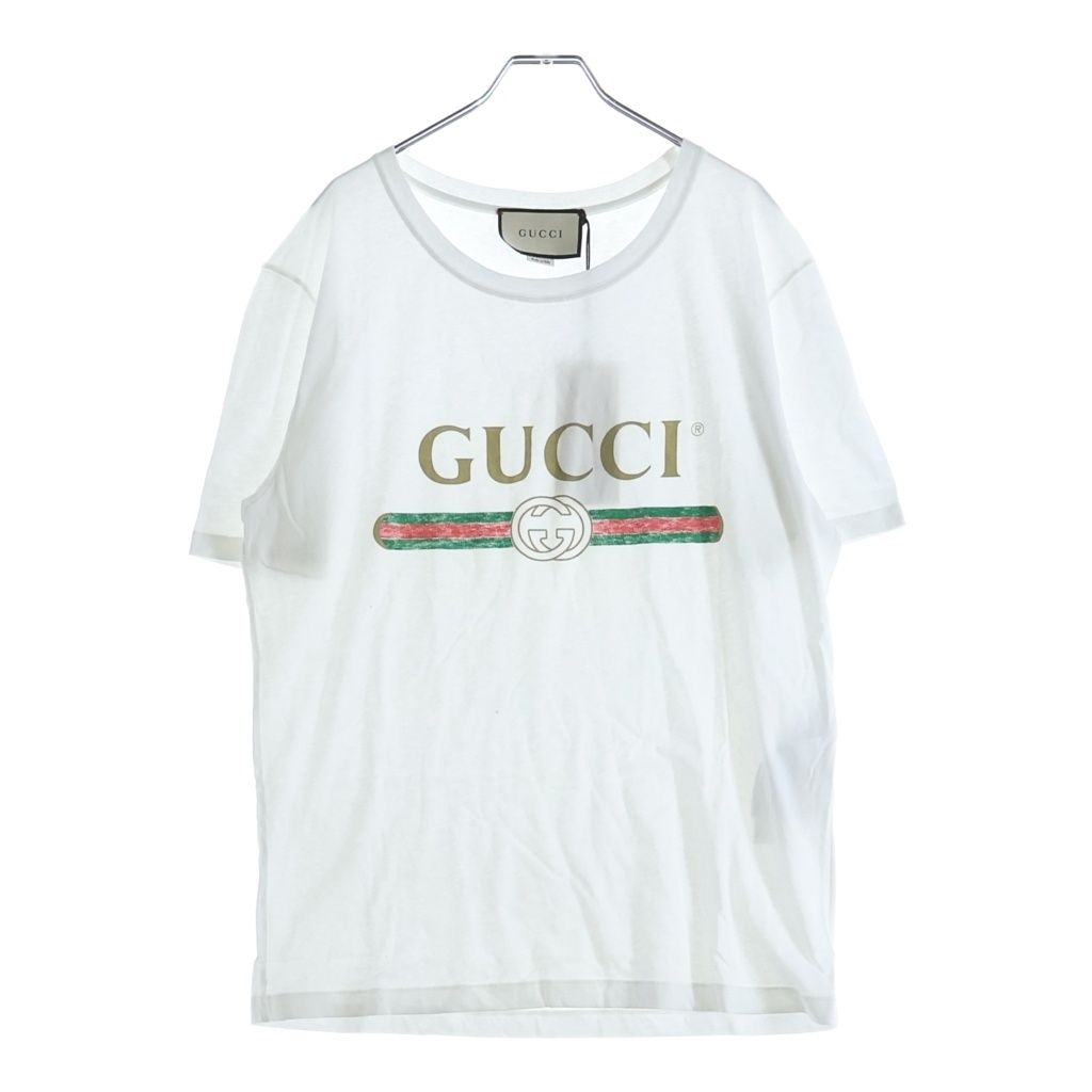 GUCCI (グッチ) ロゴウォッシュドプリント クルーネック 半袖Tシャツ ホワイト 440103 X3F05 13,292円