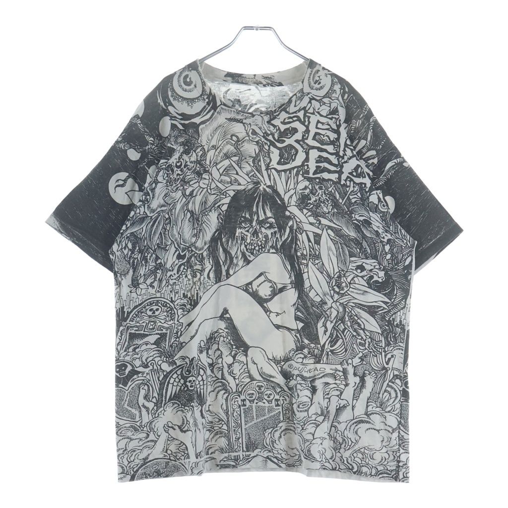 VINTAGE (ヴィンテージ) 90s SEPTIC DEATH PUSHEAD FULL PRINT TEE セプティック デス パスヘッド 総柄 半袖Tシャツ カットソー ブラック/ホワイト