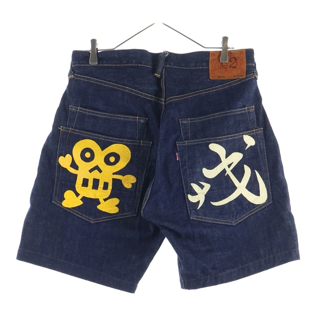 EVISU エビス 2034 No.2 バックロゴプリント デニムパンツ デニムショーツ インディゴ EVISU (エビス) 2034 No.2 バックロゴプリント デニムパンツ デニム
