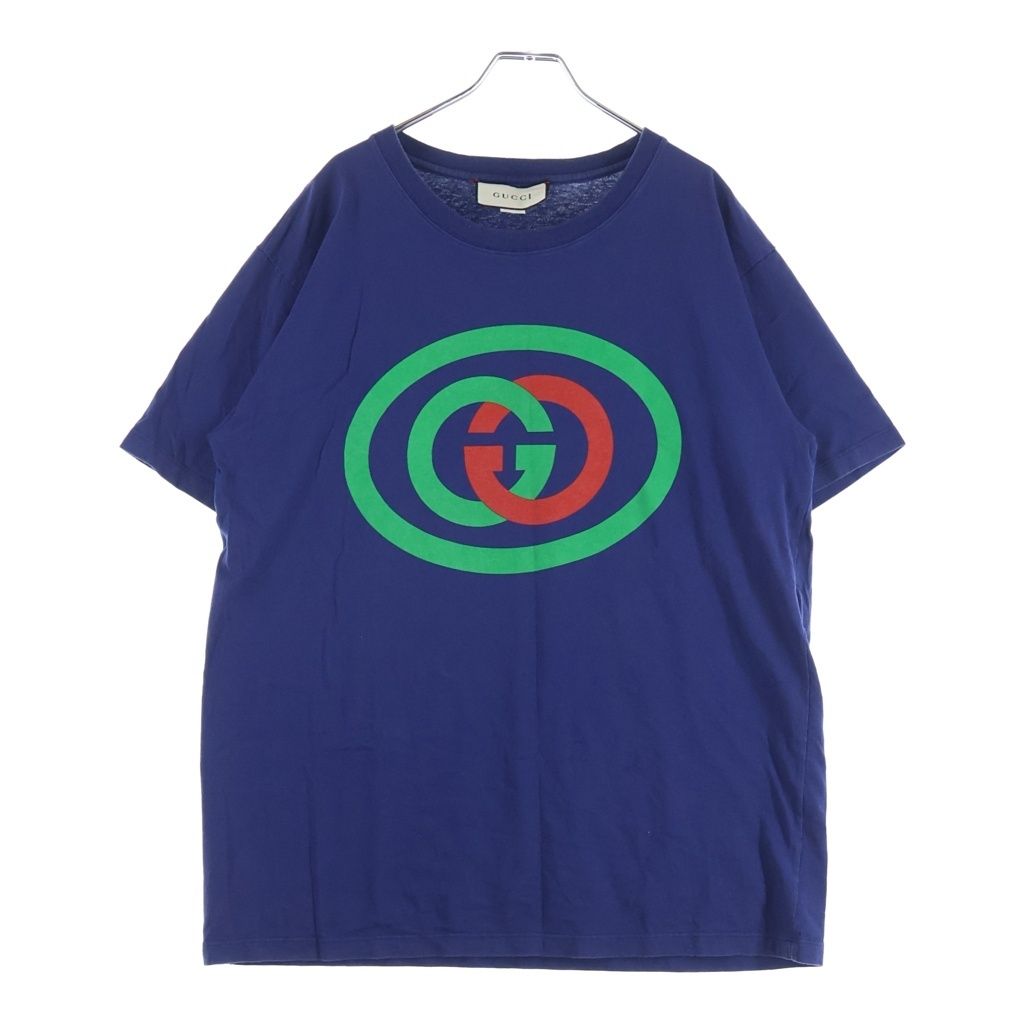 GUCCI (グッチ) ■インターロッキングG プリント Tシャツ ブルー コットン100% サイズM 13,024円