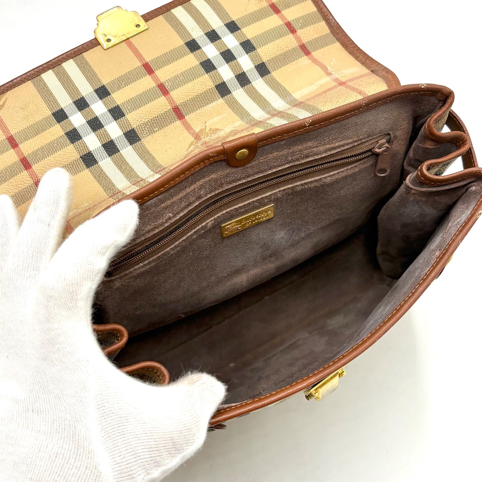 Burberry バーバリー ノヴァチェック ゴールド金具 ハンドバッグ PVC