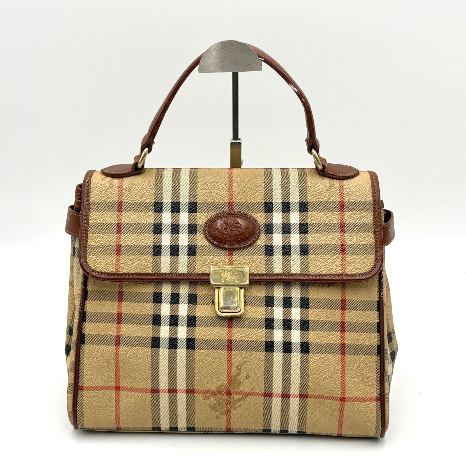 Burberry バーバリー ノヴァチェック ゴールド金具 ハンドバッグ PVC