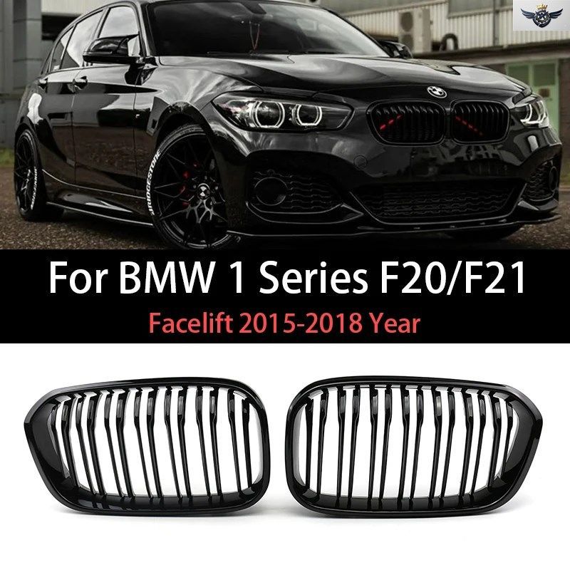 BMW 1シリーズ F20 F21 フェイスリフト 2015-2019年モデル用 フロントバンパー レーシングラジエーターメッシュ グロスマット ブラックMカ