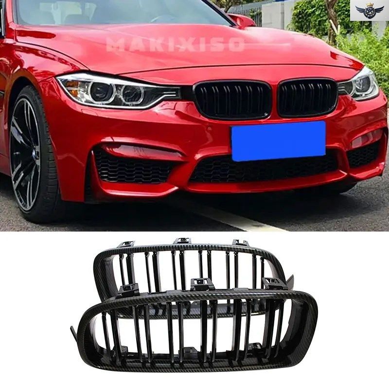 BMW 3シリーズ F30 F31 F35 F80 2012 2013 2014 2015-2018用 フロントバンパー レーシンググリル 1ペア グロスブラック キドニーグリル カ
