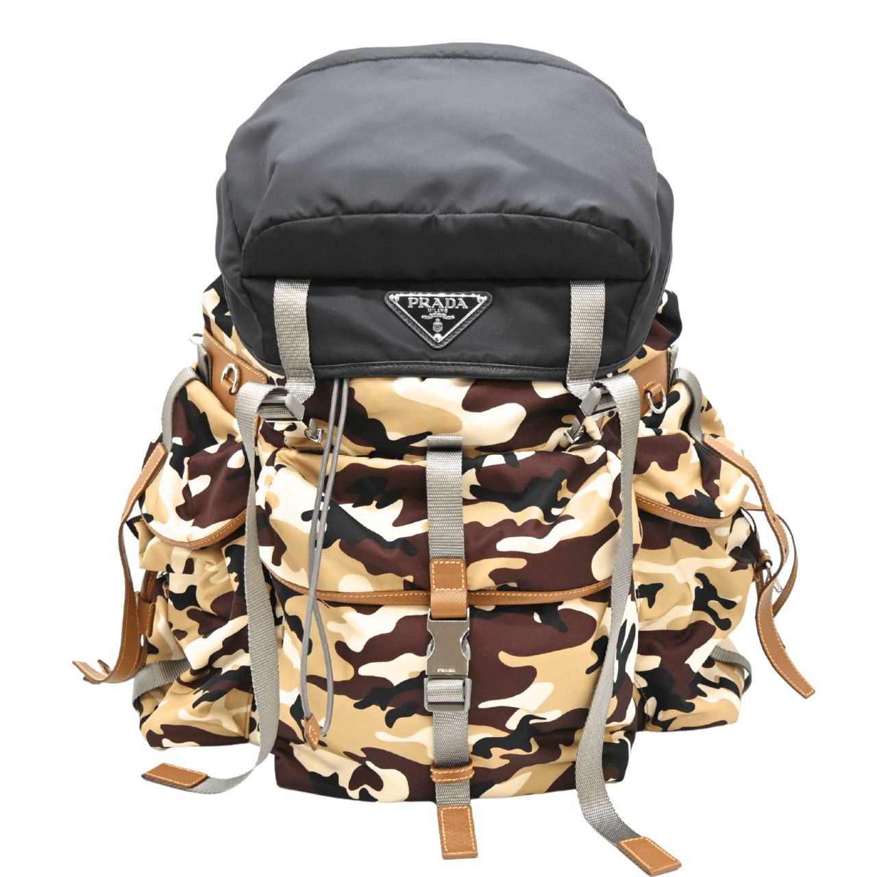 PRADA プラダ ナイロン バックパック テスート カモフラ ブラウン系 マルチカラー リュックサック 大容量 2VZ073 迷彩柄 TESSUTO CAMOFL SABBIA+NERO (29119)