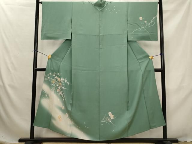平和屋着物▽訪問着　単衣　糸巻花文　暈し染め　金彩　正絹　逸品　AABJ5154st