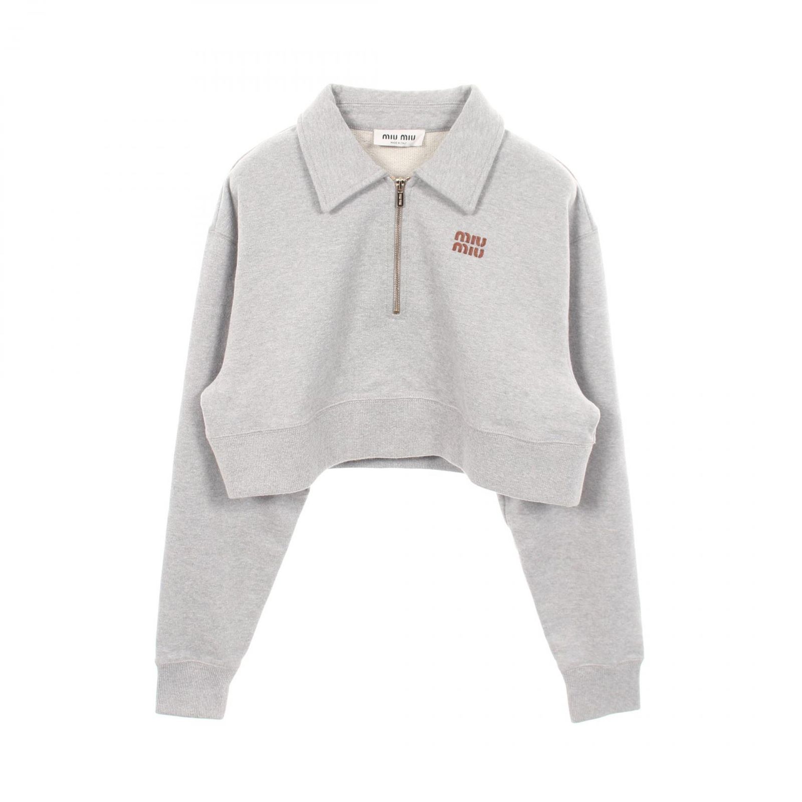 Miu Miu ミュウ ミュウ ハーフジッパー クロップド ロゴ スウェット
