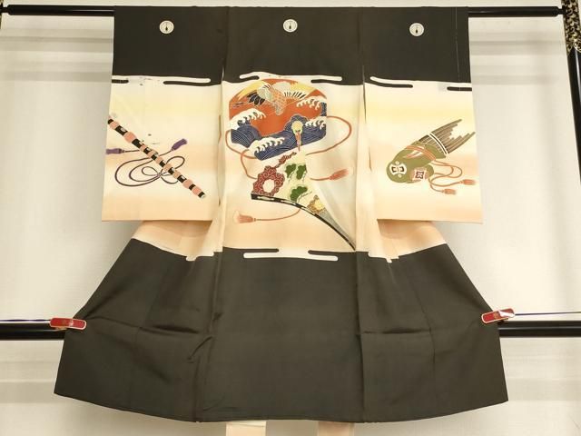 平和屋着物[]お宮参り　男の子　祝着　産着　初着　のしめ　駒刺繍　文箱　扇　暈し染め　金彩　逸品　未使用　AABJ5359ja