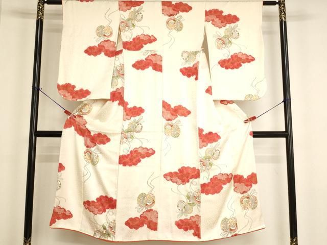 平和屋着物[]七五三　女の子　７歳　祝着　四つ身　雲重ね鼓文　金銀彩　逸品　AABJ5361ja