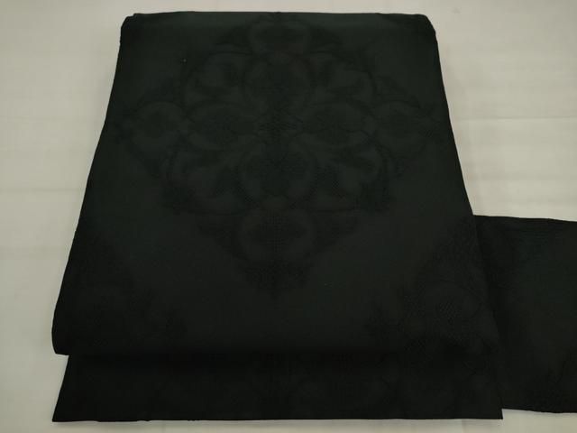 平和屋着物●綴れ　八寸名古屋帯　飾花文　黒地　正絹　逸品　AABK6778pf