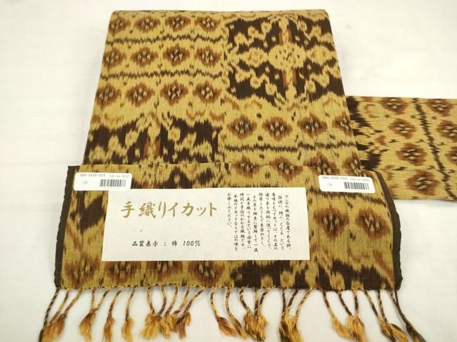平和屋着物●全通柄九寸名古屋帯　手織りイカット　証紙付き　綿　AABK6787pf 42,250円