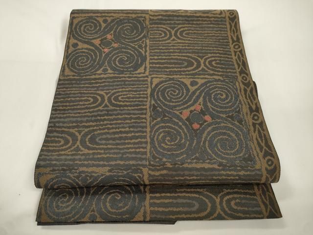 平和屋着物●八寸名古屋帯　幾何学文　正絹　逸品　CABJ9486dy