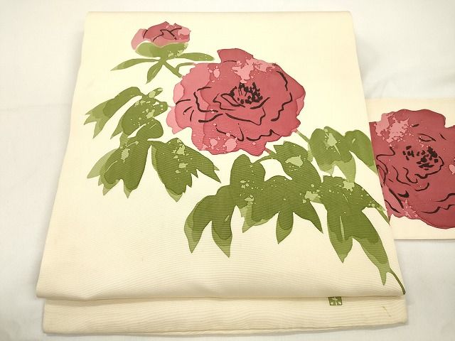 平和屋着物●日展染色作家　高久空木　ろうけつ染　塩瀬　九寸名古屋帯　薔薇　正絹　逸品　CABJ9487dy