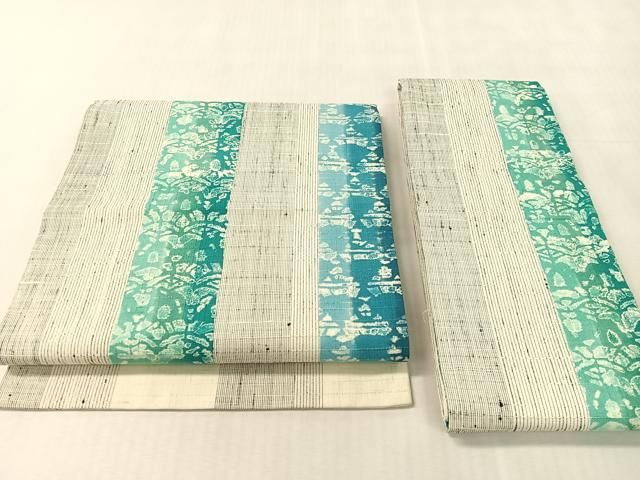 平和屋着物●染色作家　小溝一夫　両面　つけ帯　紬地　吉祥間道　正絹　逸品　CABK4644vp