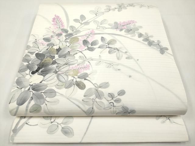 平和屋着物＊夏物　絽塩瀬　九寸開き名古屋帯　作家物　手描き　枝花文　金彩　正絹　逸品　CABK1822tx