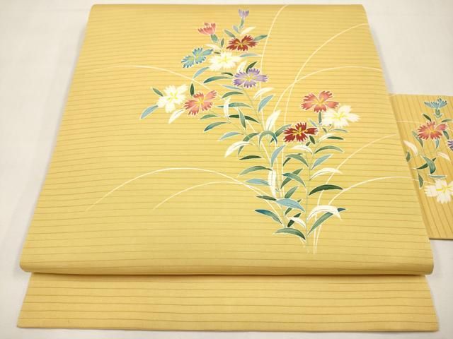 平和屋着物＊夏物　絽塩瀬　九寸名古屋帯　草花文　正絹　逸品　CABK1828tx