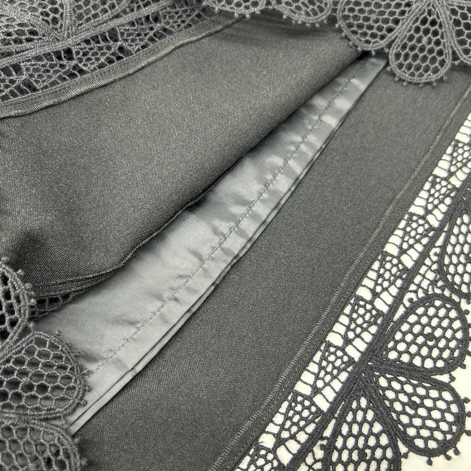 美品　essence of ANAYI レースワンピース36 ANAYI アナイ ブラック ポリエステル レースデザインノースリーブ