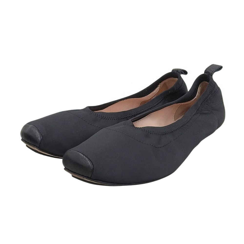 Repettoシルク 黒　フラットシューズ 38（24） repetto レペット 美品 シルク レザートゥ バレリーナ フラット