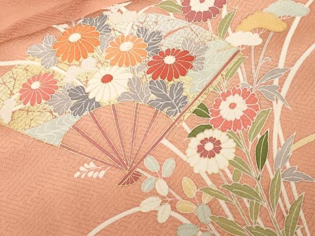 平和屋着物□訪問着 駒刺繍 扇面草花文 暈し染め 金彩 正絹 逸品