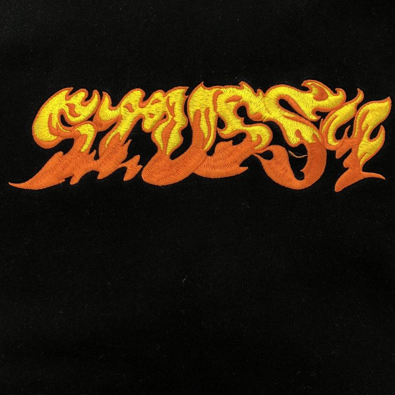 中古】STUSSY FLAMES 刺繍スウェットパーカー L ブラック 118394