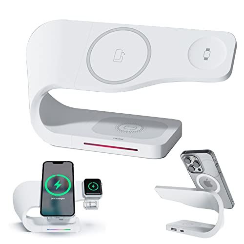 ミアック 3in1 Wave ワイヤレス充電スタンド [ マグネット式ワイヤレス充電 magsafe吸着 iPhone 15/14/13/12 対応 Apple Watch AirPods 同時無線充電 ] USB-Aポート有線充電 Android 3送料無料