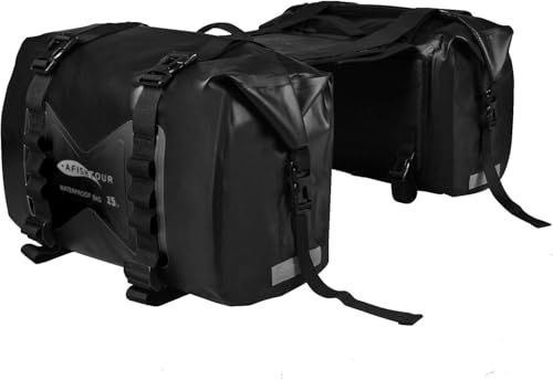 【AFISHTOUR】 バイク用サイドバッグ 防水 ツーリングバッグ キャンプ ロングツーリング オフロード 大容量30L（15L*2 左右セット）完全防塵防砂サイドバッグ 取り付け簡単 汎用 サドルバッグ ブラック（ブラック）送料無料 9,553円