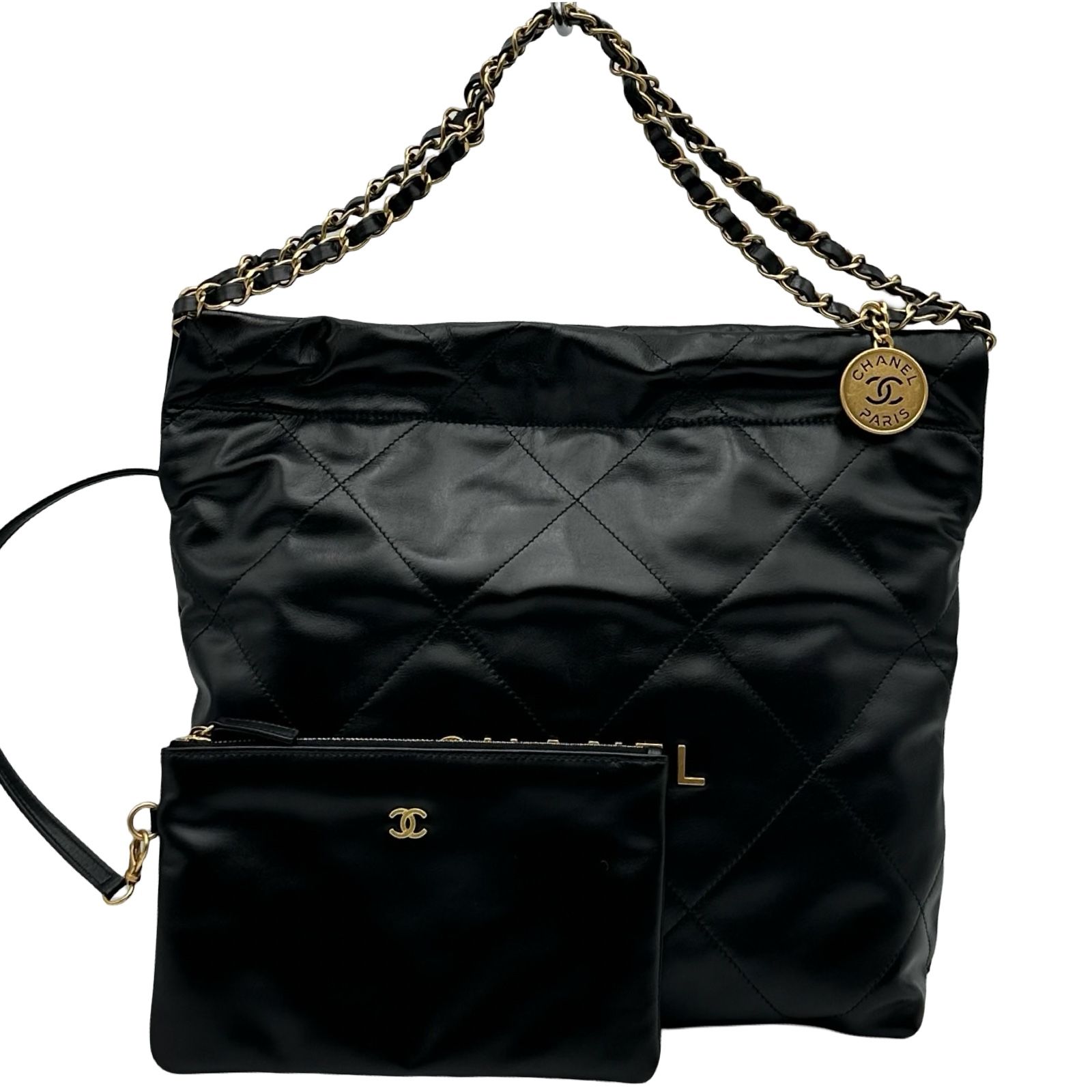 シャネル CHANEL CHANEL22 スモールバッグ AS3260 ブラック ゴールド金具 シャイニーカーフスキン レディース ハンドバッグ