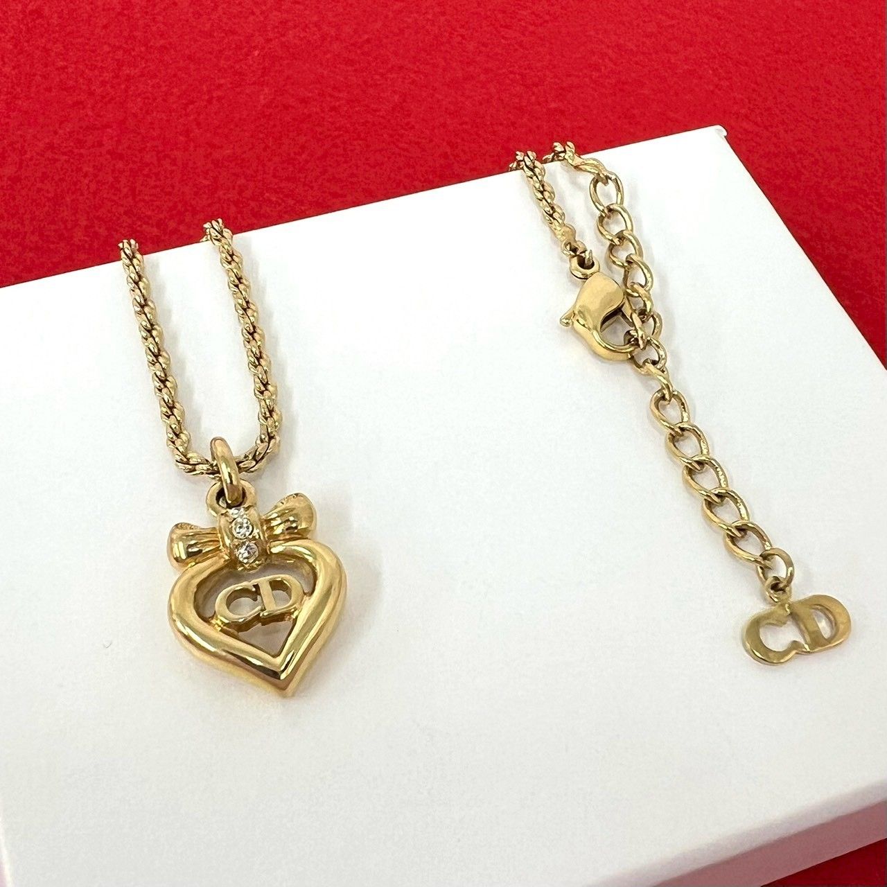 極 美品 Christian Dior ディオール CD ロゴ ハート リボン モチーフ