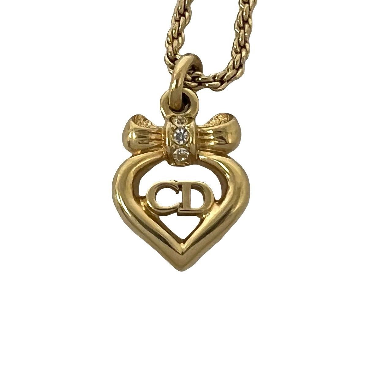 極 美品 Christian Dior ディオール CD ロゴ ハート リボン モチーフ