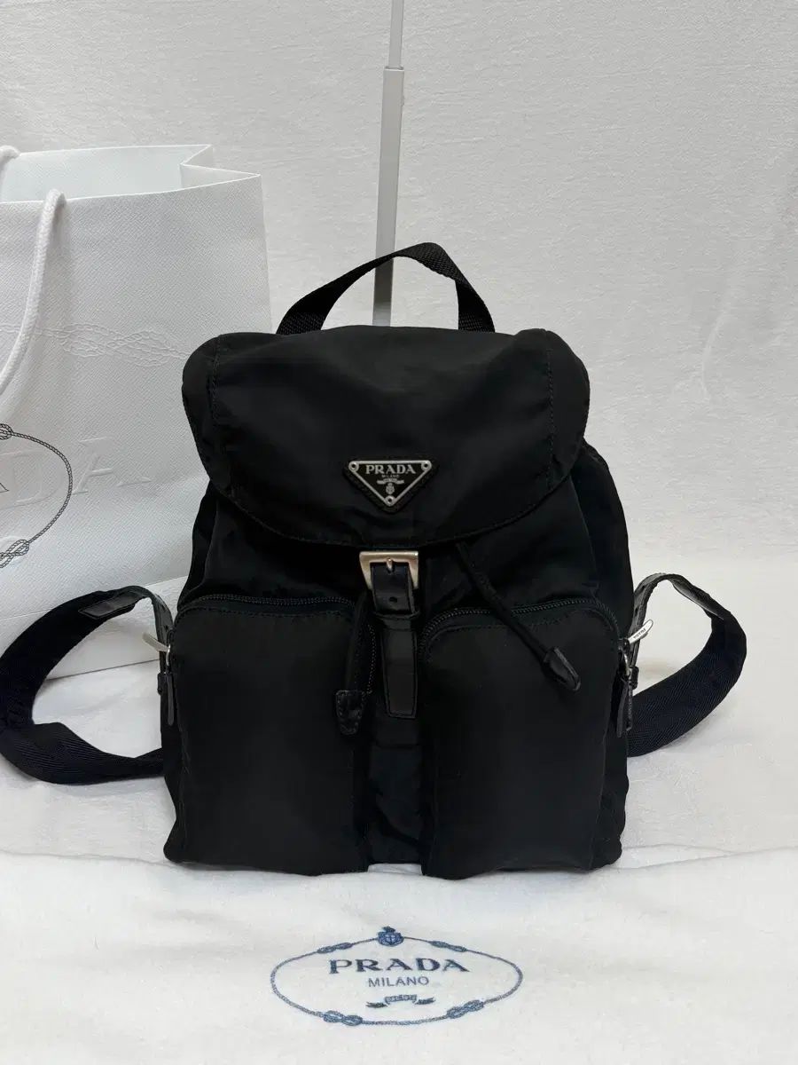 正規品 PRADA プラダ ポコノ ナイロン ツーポケット スモール バックパック ブラック