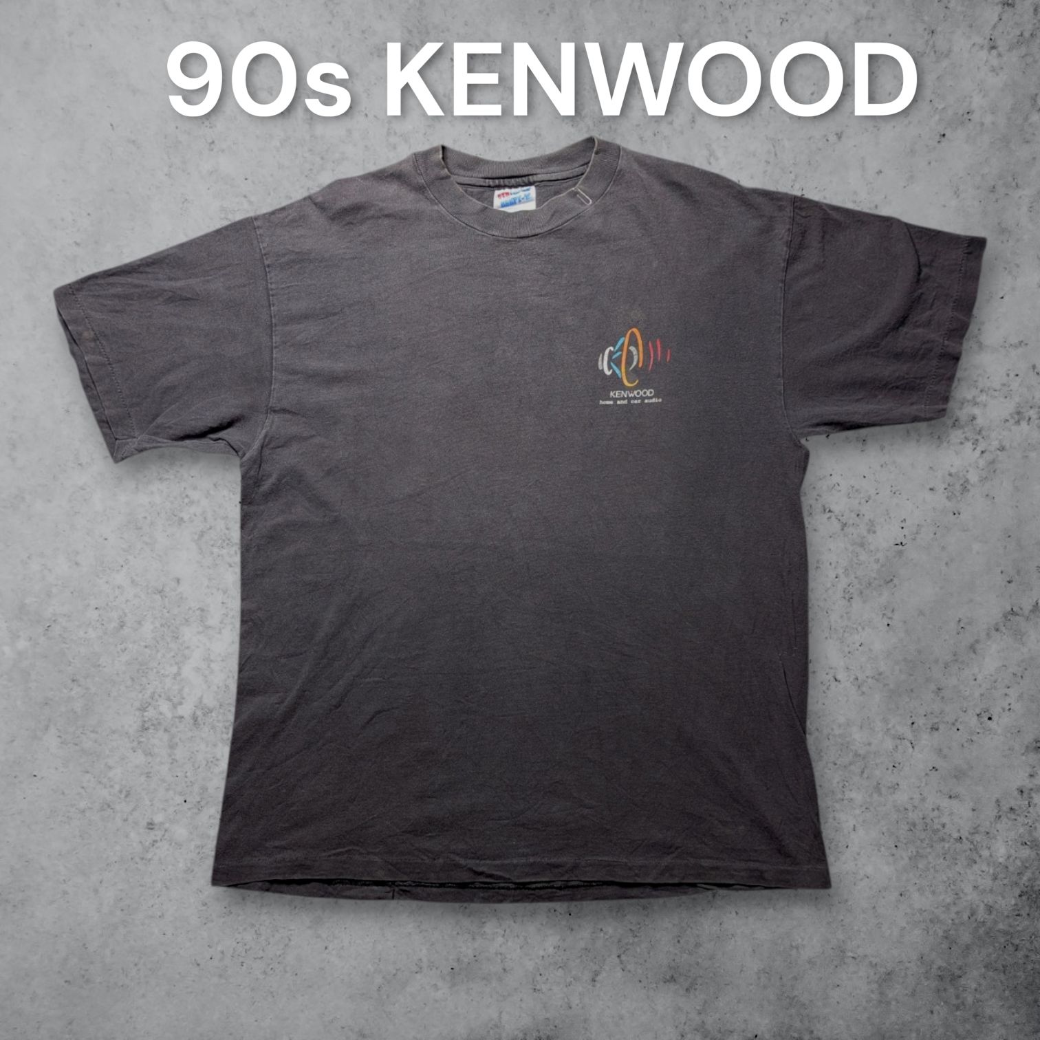 90s Hanes BEEFY-T KENWOOD 企業物 Tシャツ L 墨黒 チャコール シングルステッチ ヘインズ ビーフィー ケンウッド オーディオ ヴィンテージ