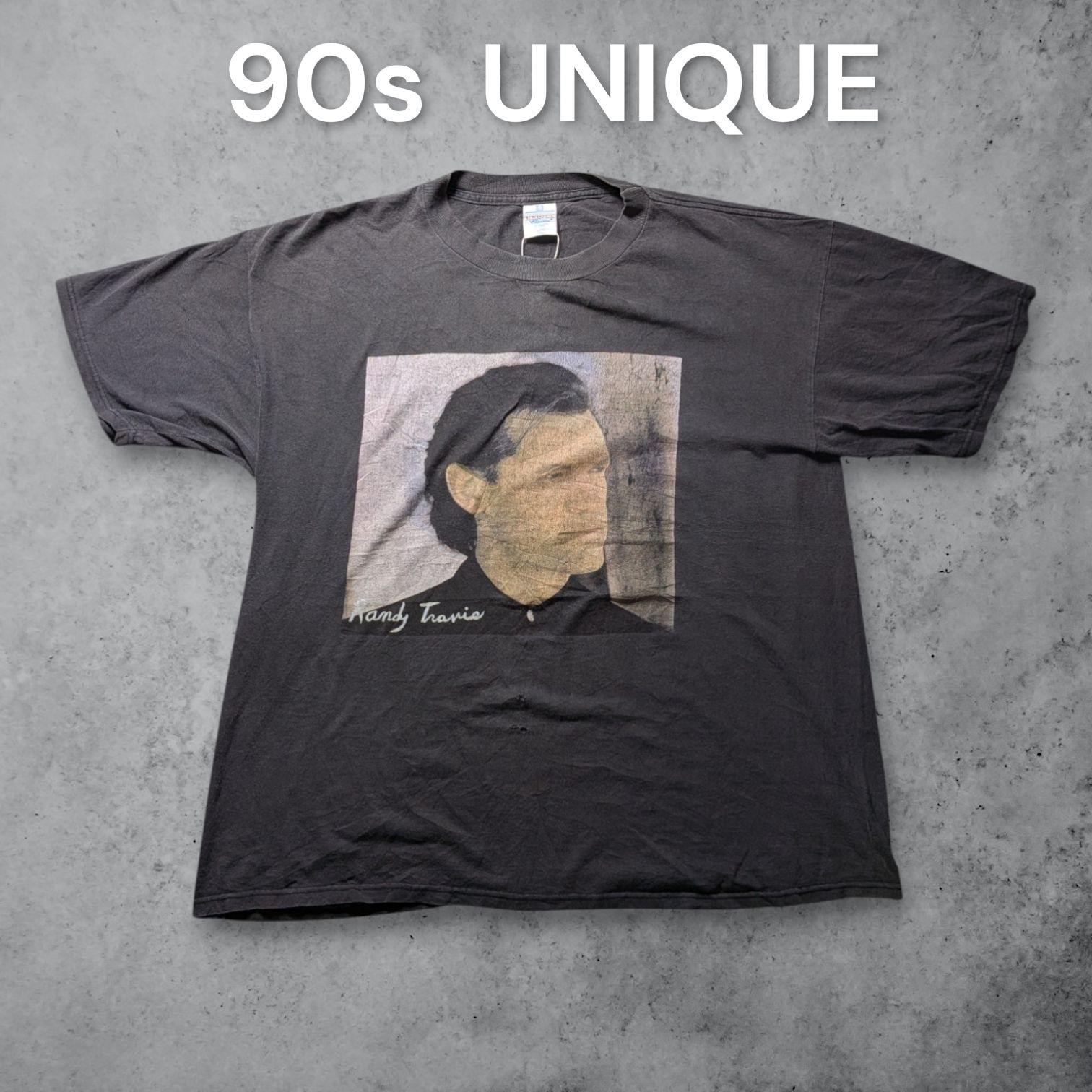 90s ランディトラヴィス 全米ツアーTシャツ XL スミ黒 UNIQUE カントリー ミュージック バンドT 雰囲気系 ボロ ヴィンテージ古着