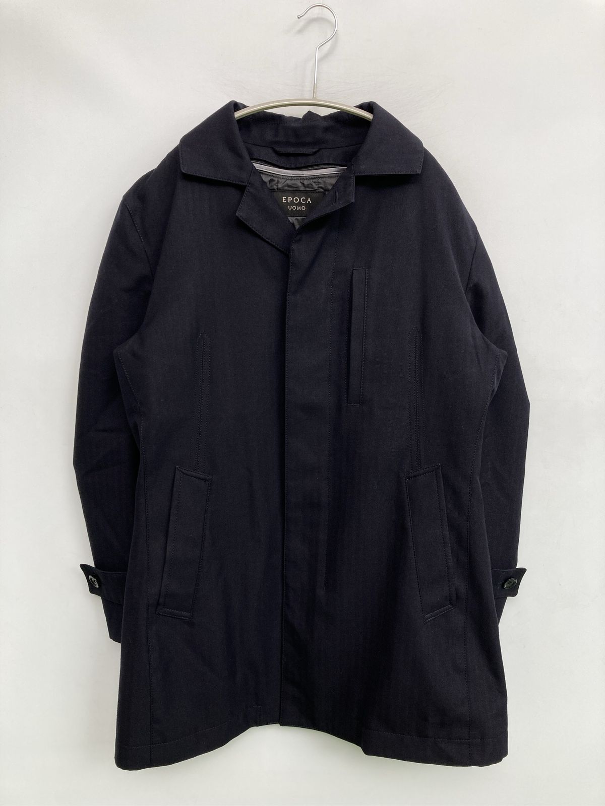 EPOCAUOMOの厚地・厚手のコート 黒のステンカラーコート EPOCA UOMO ステンカラーコート 44 ブラック 無地 ミドル丈 フードなし