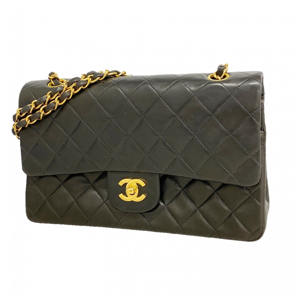 【6gc3356】シャネル ショルダーバッグ マトラッセ ラムスキン ブラック ゴールド金具【中古】レディース