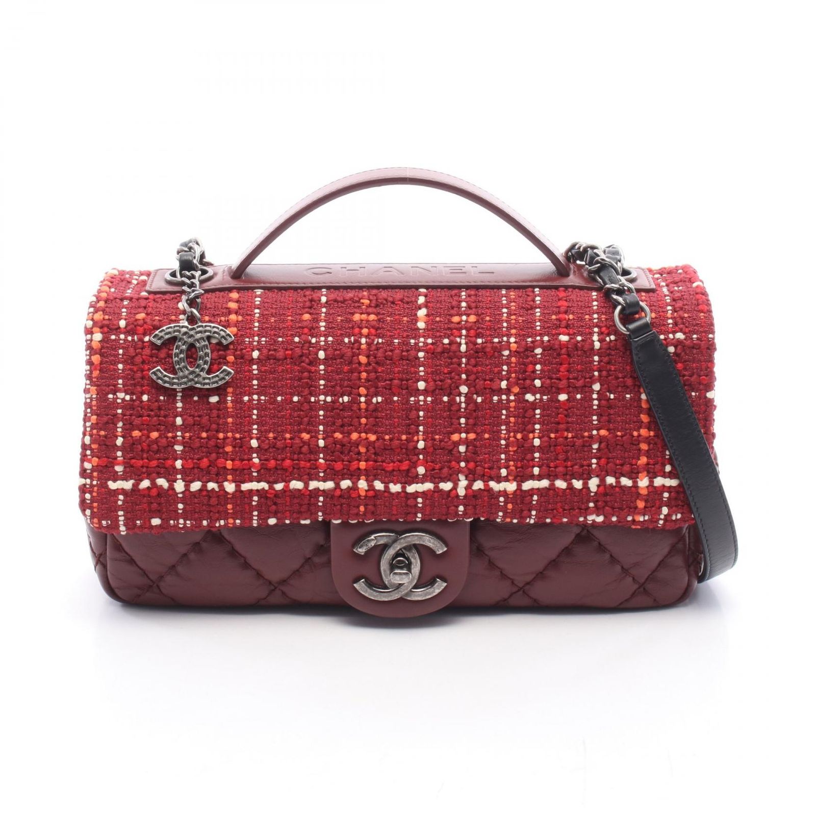 シャネル CHANEL ショルダーバッグ エアライン マトラッセ トップハンドル 2WAY レッド ファブリック レザー マトラッセ トップハンドル 2wayチェーンショルダー