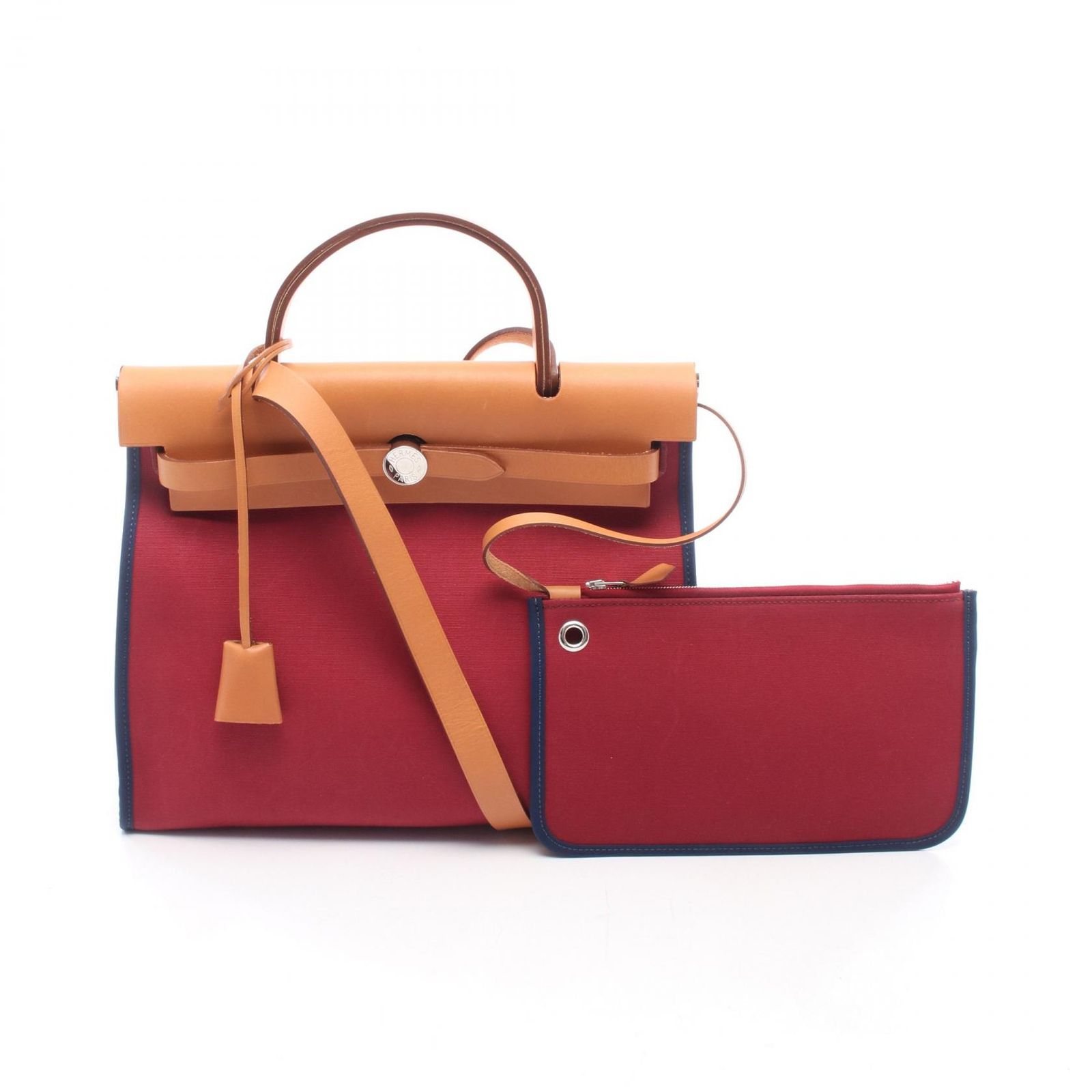 エルメス HERMES ハンドバッグ エールバッグジップPM 2WAY ルビー/ネイビー/ナチュラル キャンバス レザー エールバッグジップPM ルビー/ナチュラル レディース