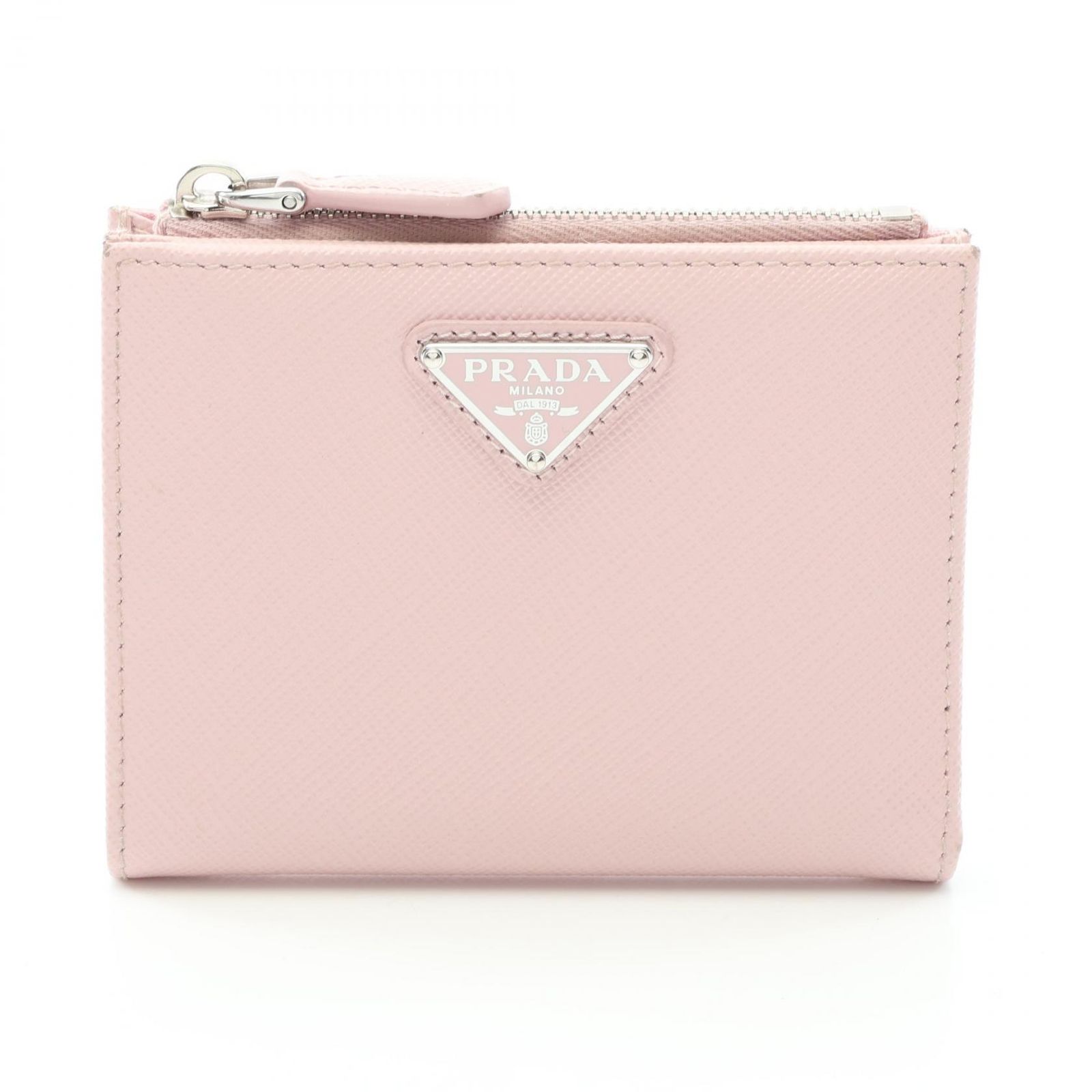 プラダ PRADA 二つ折り財布 SAFFIANO TRIANG ML050 ピンク サフィアーノレザー トライアングルロゴ 二つ折り財布 レディース Used A