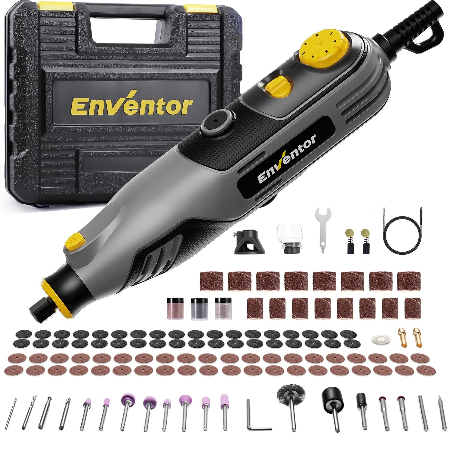 Enventor 130W ペン型ミニルーター ミニルーター リューター AC100V DIY工具セット 6段変速 小型 軽量 10000&35000RPM 過負荷保護 DIY 切断 電動 高速回転 彫刻ペン 彫刻 フライス 研削 研磨 除去 穴あけ 送料無料
